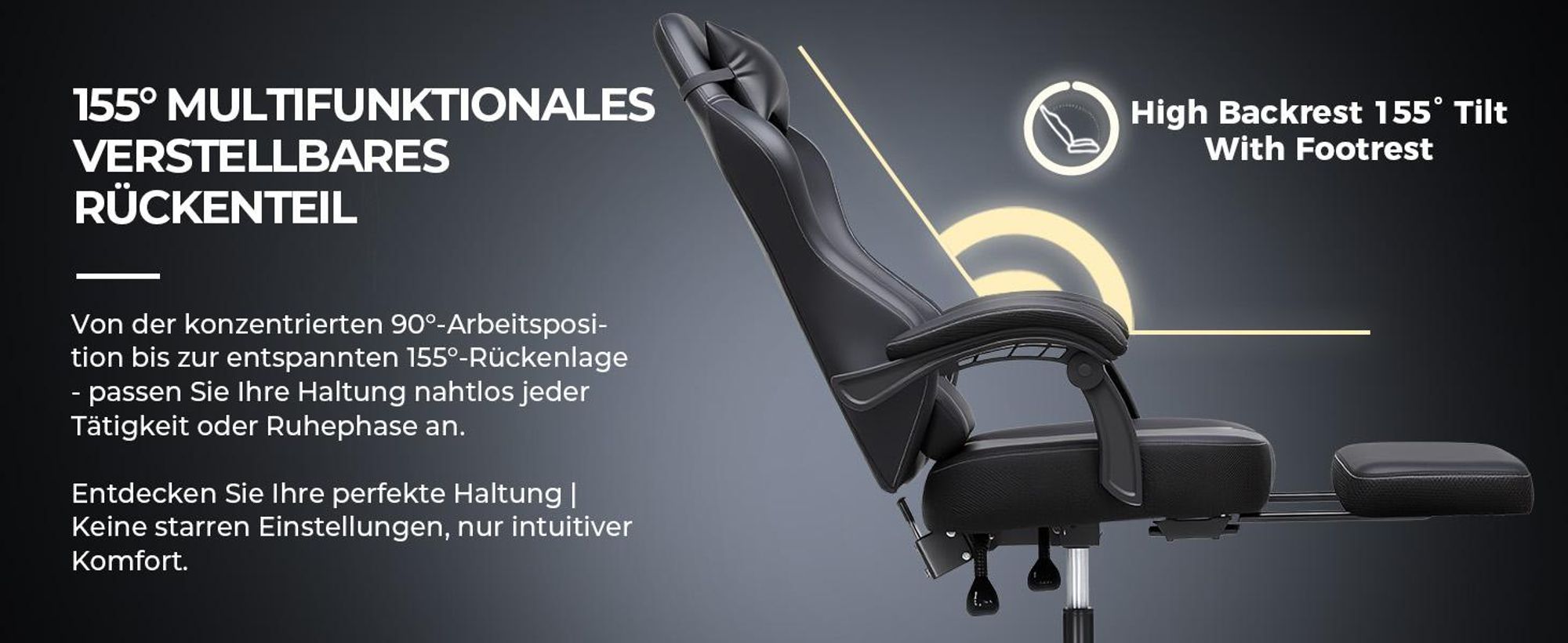 GTPLAYER Gaming Stuhl, Ergonomischer Gamer Sessel mit Fußstütze, Bürostuhl Höhenverstellbar mit Kopf- und Lendenkissen,Drehstuhl aus Kunstleder schwar