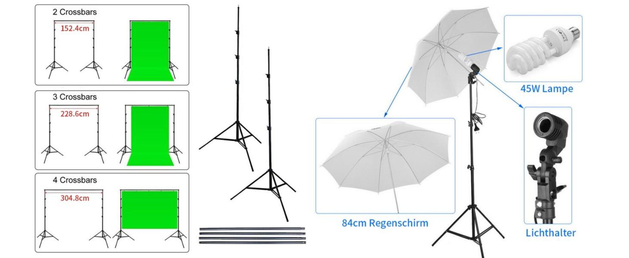 FCH Fotostudio Dauerlicht Softbox Set, Hintergrund Stützsystem,Professionelles Studiosets inkl. Reflektor für Anfänger, Porträts, Produktfotografie