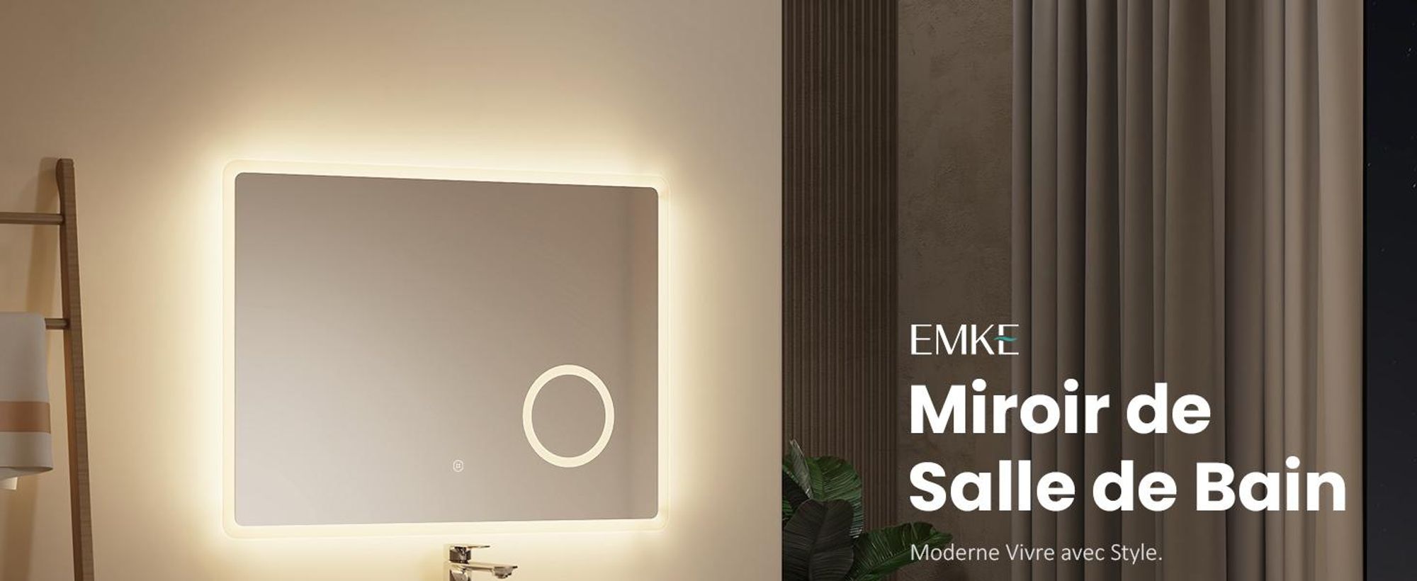 EMKE Miroir de salle de bain avec grossissement 3x Interrupteur tactile 3 couleurs de lumière Variable Antibuée 80X60cm