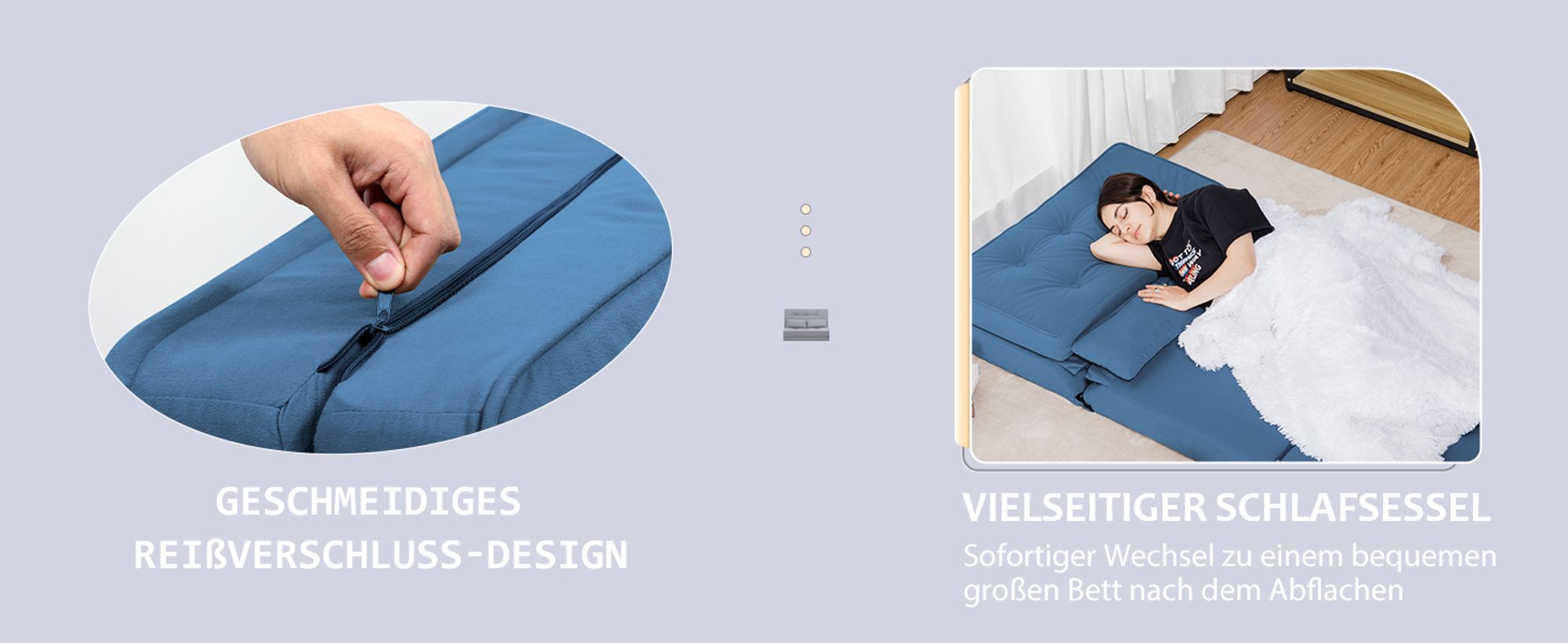 COMHOMA Relaxsessel Bodensofa Klappbar Bodensessel mit Schlaffunktion Lazy Sofa, gepolsert mit 5-stufig Verstellbarer Rückenlehne blau