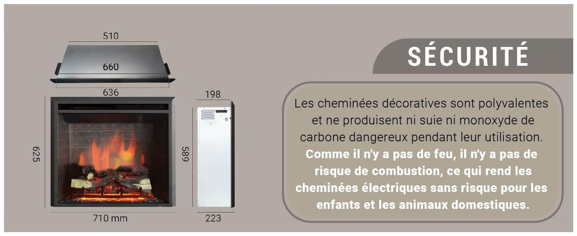 Cheminée électrique encastrable BALDERIA Calida 26 – Puissance de chauffage jusqu'à 2 000 W, noire