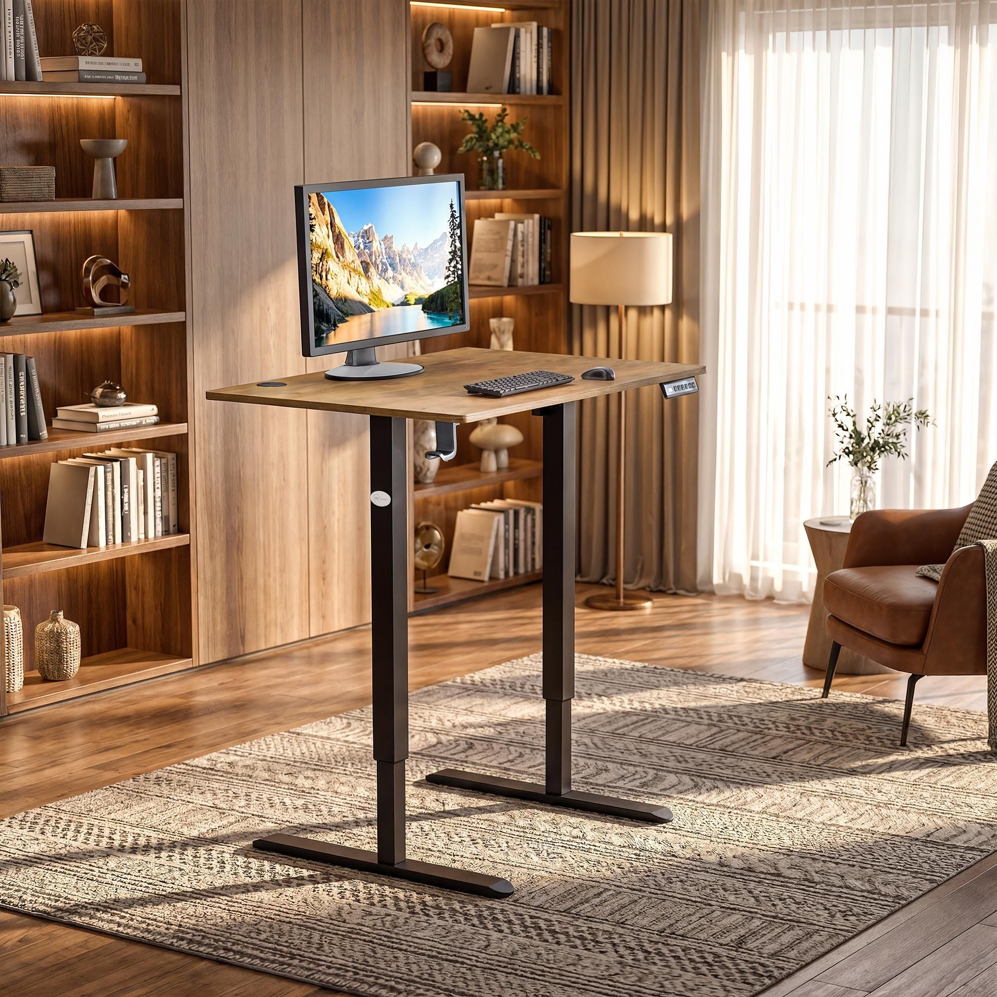 di volio Schreibtisch BARGA höhenverstellbar elektrisch 88x60 cm – braun, ergonomischer Bürotisch, platzsparender Stehtisch mit Memory-Funktion