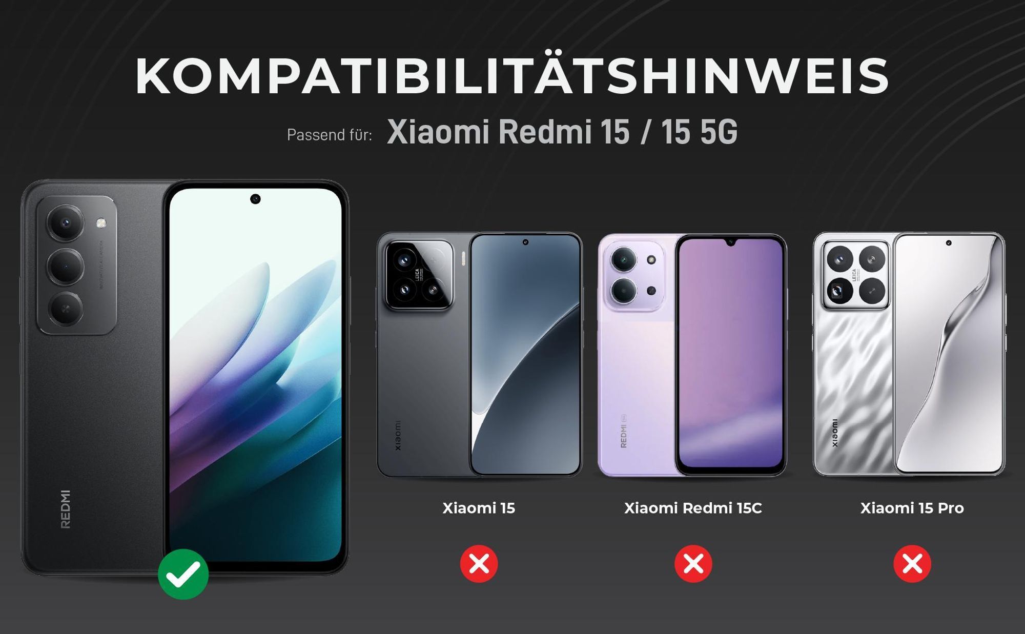 Kompatibilitätshinweise Kameraglas für Xiaomi Redmi 15
