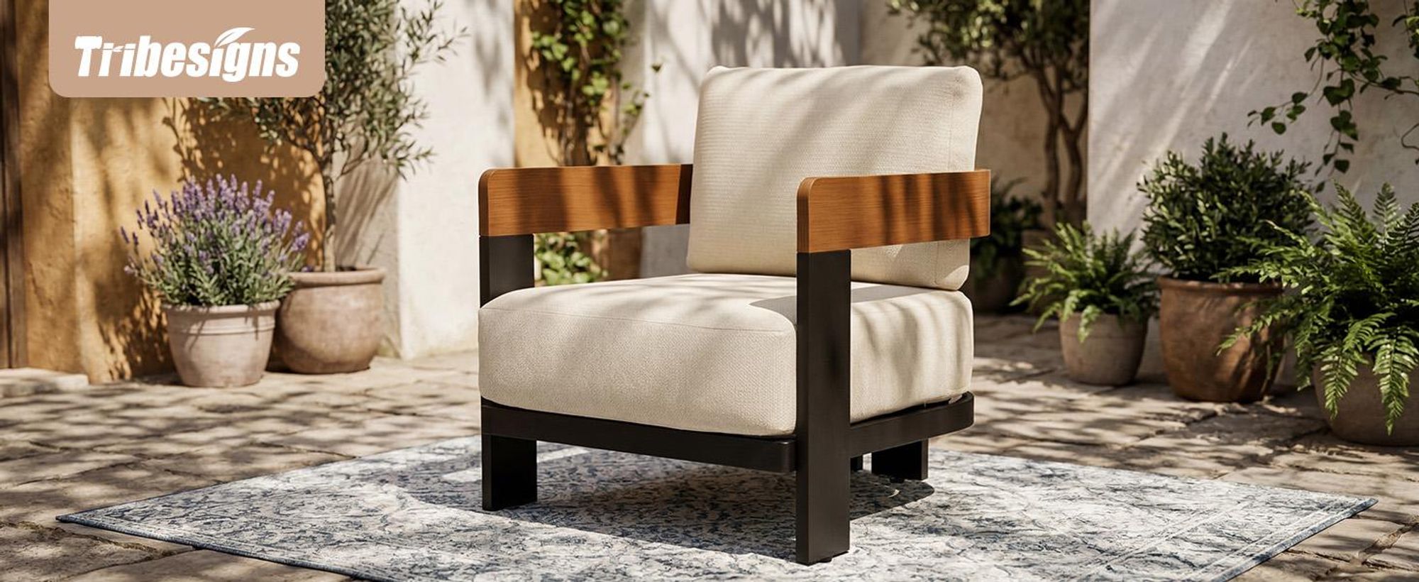 Tribesigns Gartenmöbel-Sessel, wetterfestes Gartensofa mit waschbarem, dickem Kissen, U-förmige Metall-Gartencouch für Veranda, Balkon, Terrasse