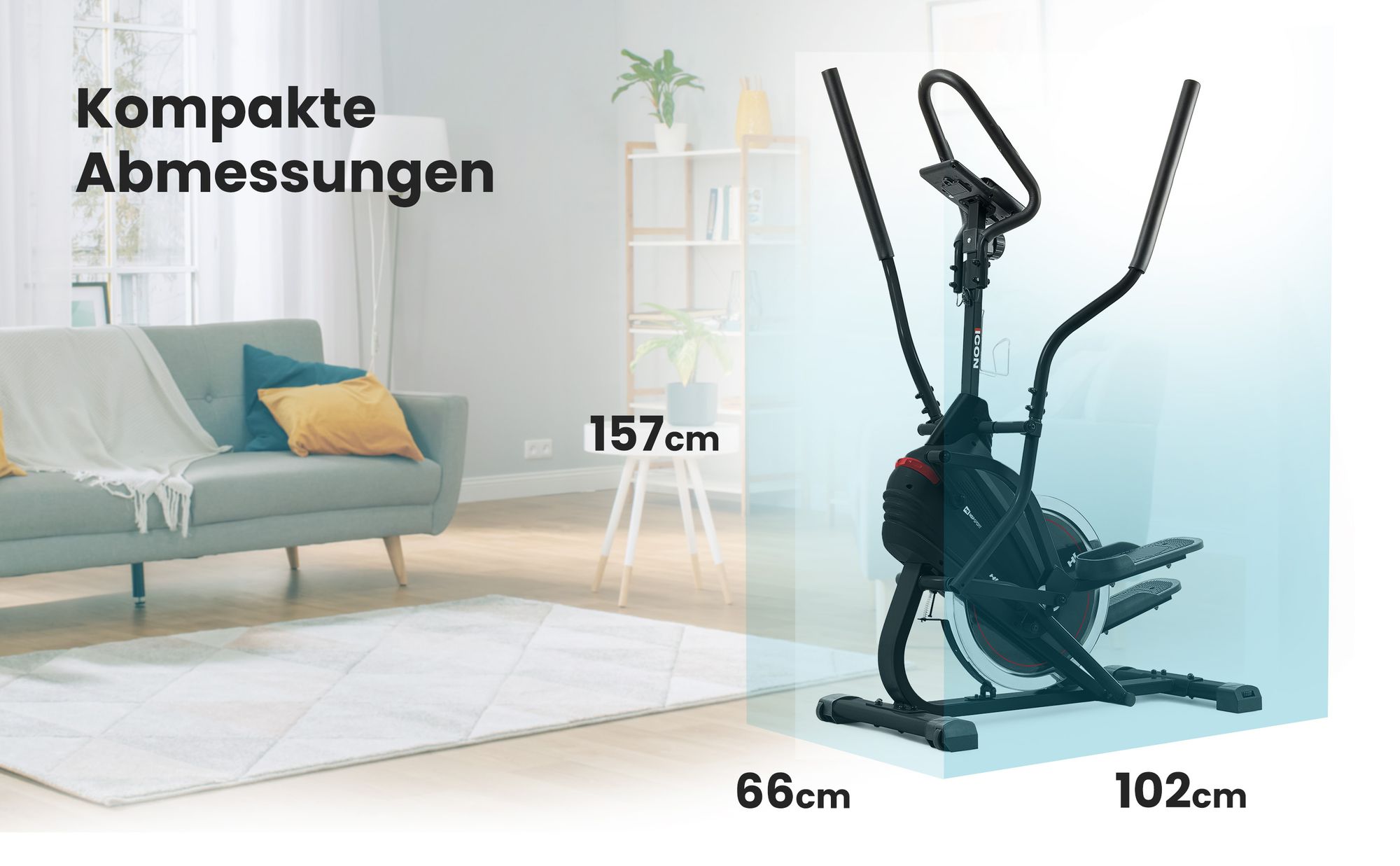 Hop-Sport Cross Stepper für zuhause HS-400B Icon Schwarz - 2-in-1 Crosstrainer und Stepper mit Trainingscomputer - innovatives Trainingsgerät