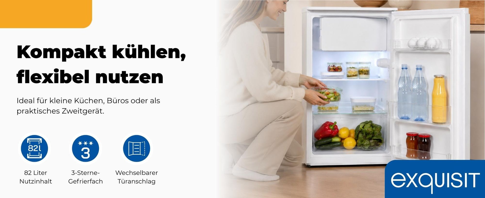 Exquisit Kühlschrank, KS5117-3-010E weiss, Kühlschrank mit Gefrierfach, Freistehend,  3-Sterne-Gefrieren, Türanschlag wechselbar, Temperaturregelung