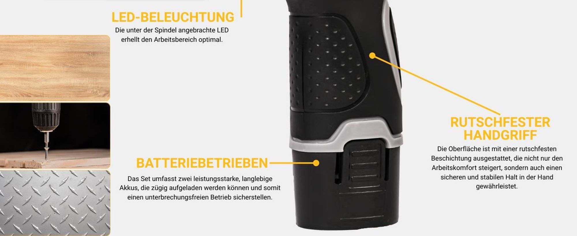 BESTEN Schraubendreher Akku-Bohrschrauber Schraubendreher-Bits Steckdosen Led 2Xaku Set XXL