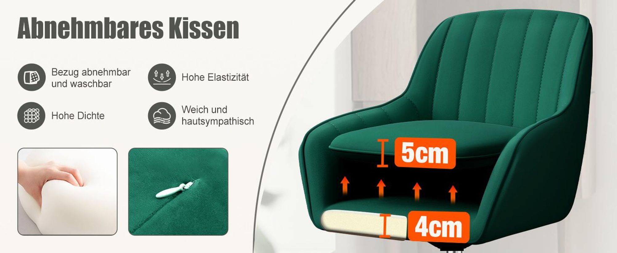 Portreen Bürostuhl, Drehstuhl,Homeoffice Stuhl,Schreibtischstuhl, bürostuhl ergonomisch, Chefsessel 150kg,Drehstuhl mit Rollen,Stuhl für Schminktisch