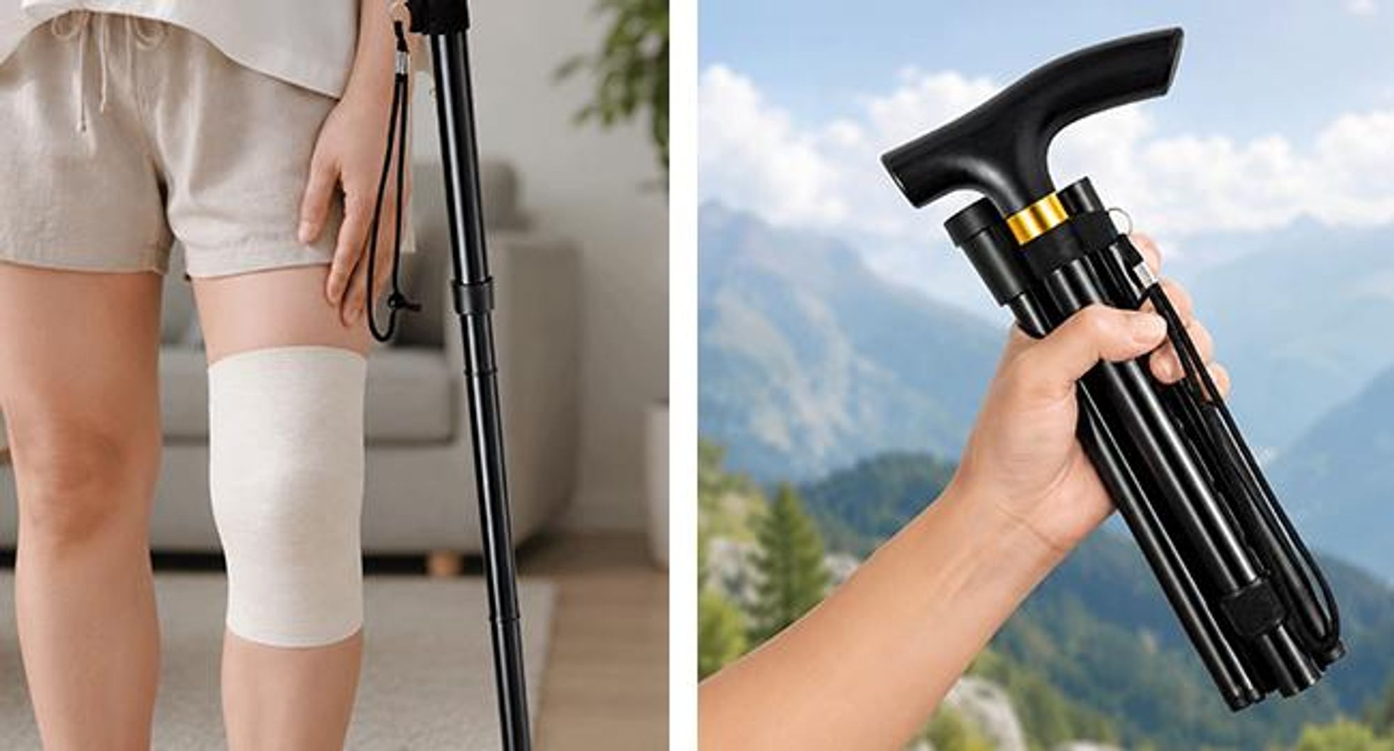 KRUMAD Gehstock klappbar höhenverstellbar 82–92 cm, Teleskop Gehstock für Senioren, faltbare Gehhilfe mit rutschfestem Stand, Schwarz