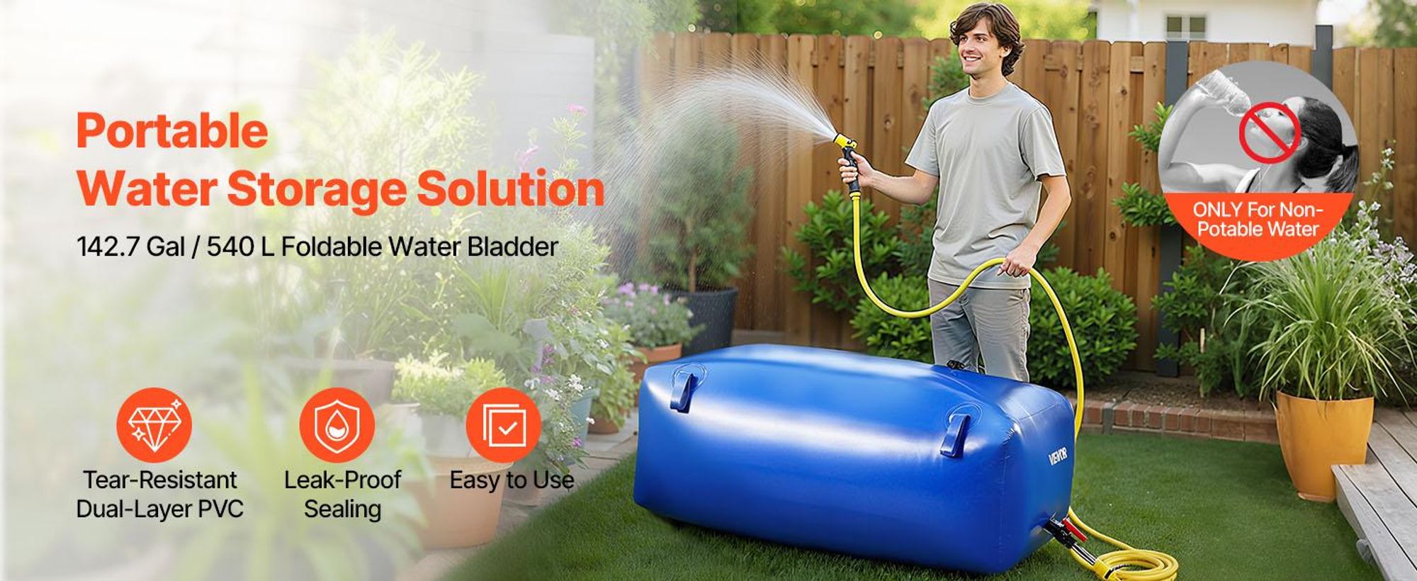 VEVOR Wasserlagerblase 113L Großes Fassungsvermögen Wasserbeutel, Tragbarer & Zusammenklappbarer Weicher Wasserbehälter, Leckdicht & Reißfest PVC Notwasserlagerbehälter für Wohnmobil, Lkw & Außeneinsatz, 0.9 mm-540 L (Neu)