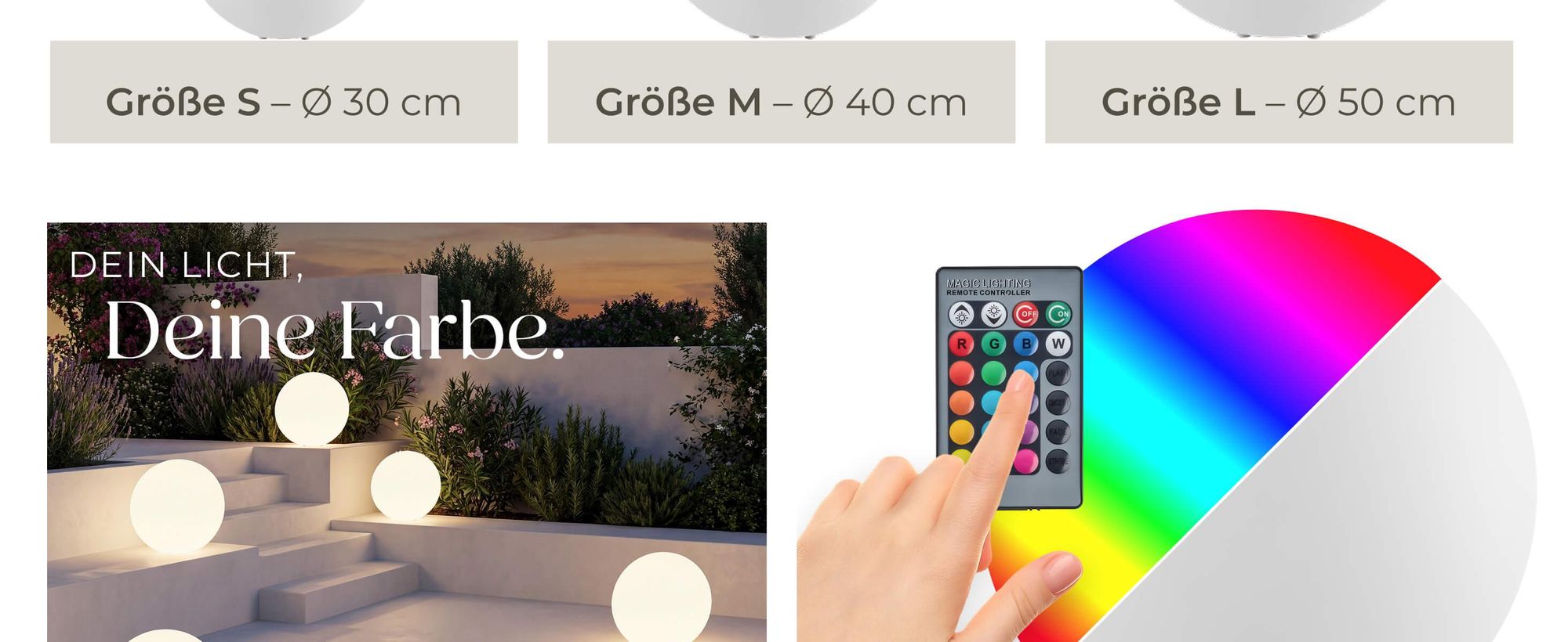 tectake® Kugelleuchte Luminous Globe mit LED-Beleuchtung, 12 W inklusive Erdspieß