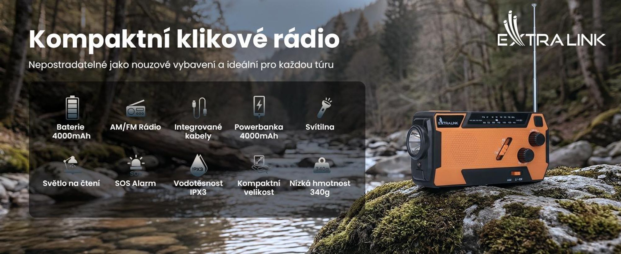 Extralink SR-4000 nouzové solární rádio s klikou a powerbankou