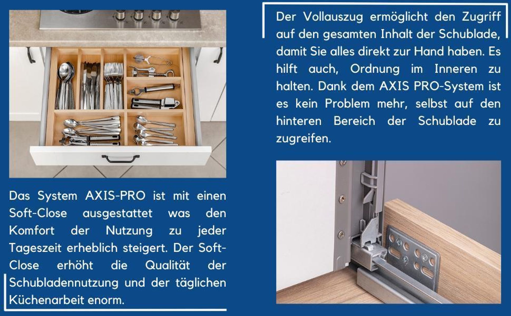 GTV Schubladensystem AXIS PRO, Schubkastengarnitur mit Vollauszug und integriete Dämpfung, Weiss, Belastbarkeit bis 40 kg, Soft-Close, Den freien Zugang, Breite: 550 mm, Höhe: 120 mm