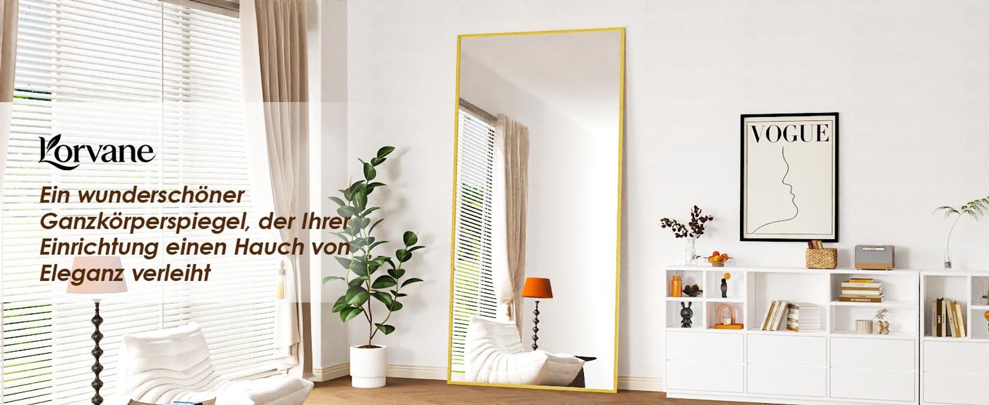 Vortisys 171 x 76 cm Rechteckiger Ganzkörperspiegel Rahmen aus Aluminiumlegierung Gehärtetes Glas Geeignet für Schlafzimmer und Wohnzimmer Goldfarben