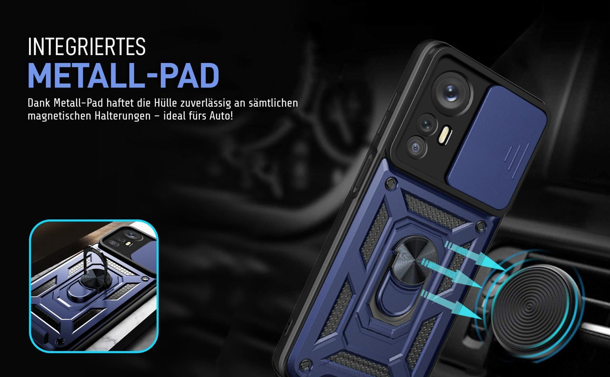 Bumper für Xiaomi 12 / 12X in Blau mit Metallplatte