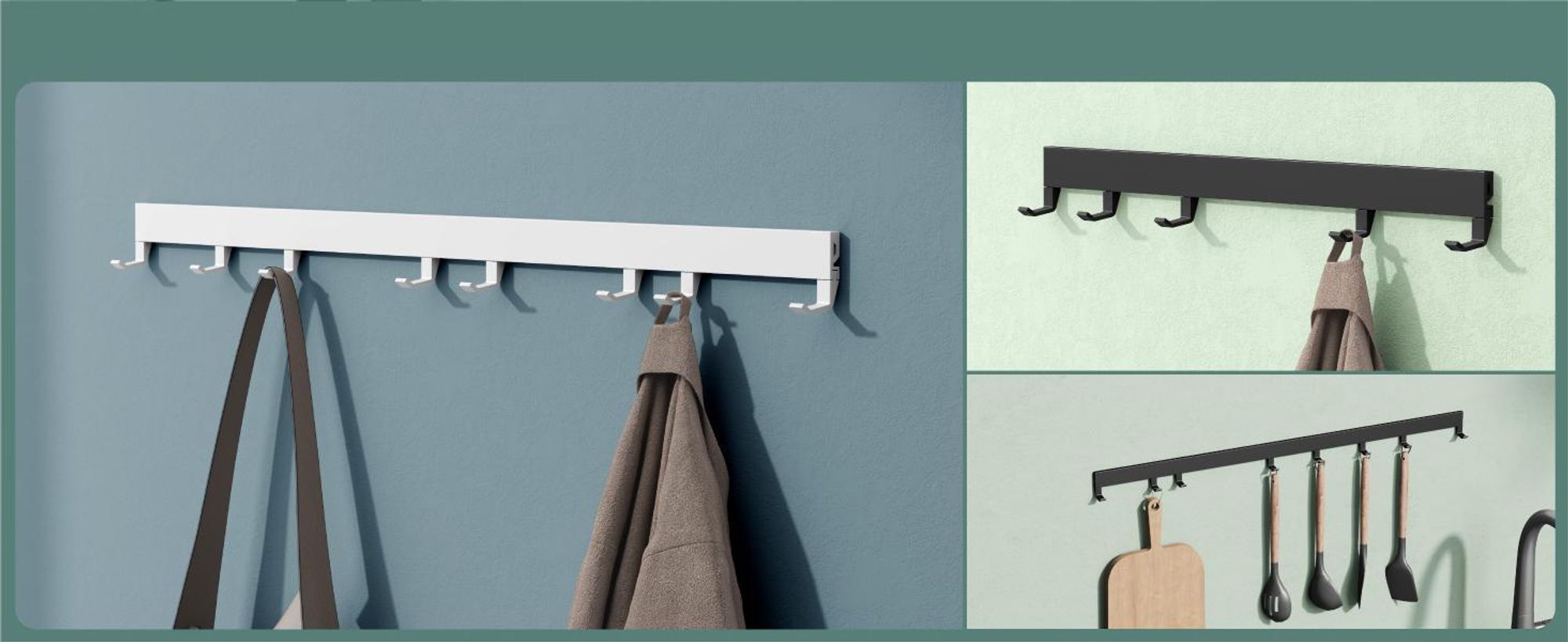 Mai & Mai Garderobenleiste mit 6 verstellbaren Haken, Kleiderhaken aus Aluminium, Wandgarderobe Garderobenhaken 60cm Matt weiß Stalo-10