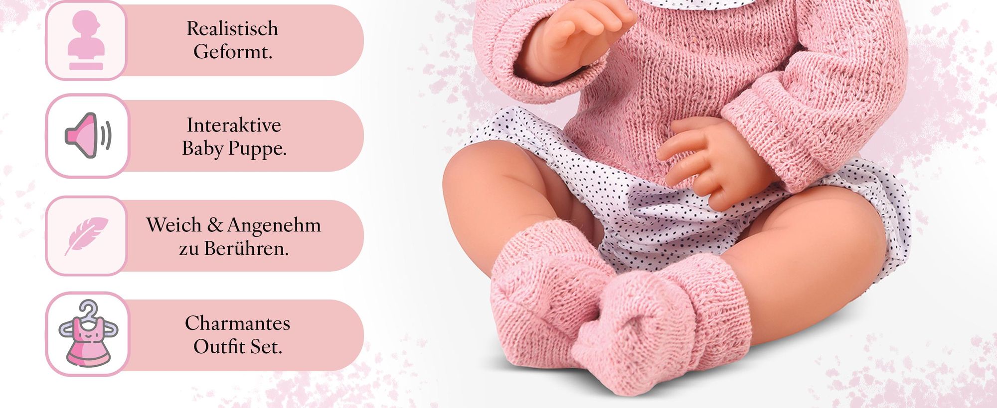 Kinderplay Babypuppe Lili 41 cm – interaktive Weichkörper-Puppe mit Sound, realistischem Design und Zubehör
