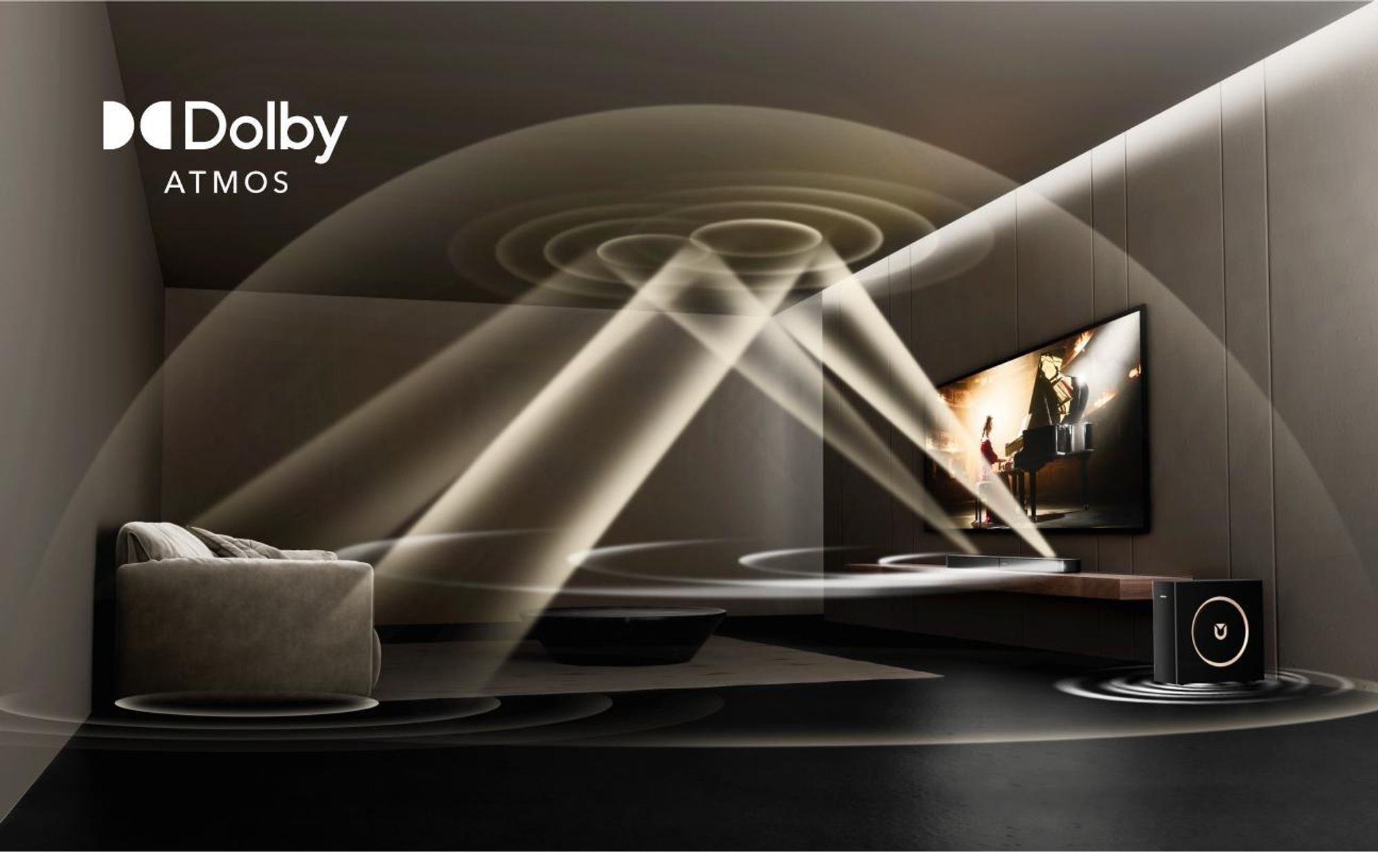 ULTIMEA Soundbar a 3.1.2 canali con Dolby Atmos, sistema surround per TV con subwoofer da 6,5 pollici, Bluetooth 5.4, HDMI eARC, 360W, Skywave F30 Boom