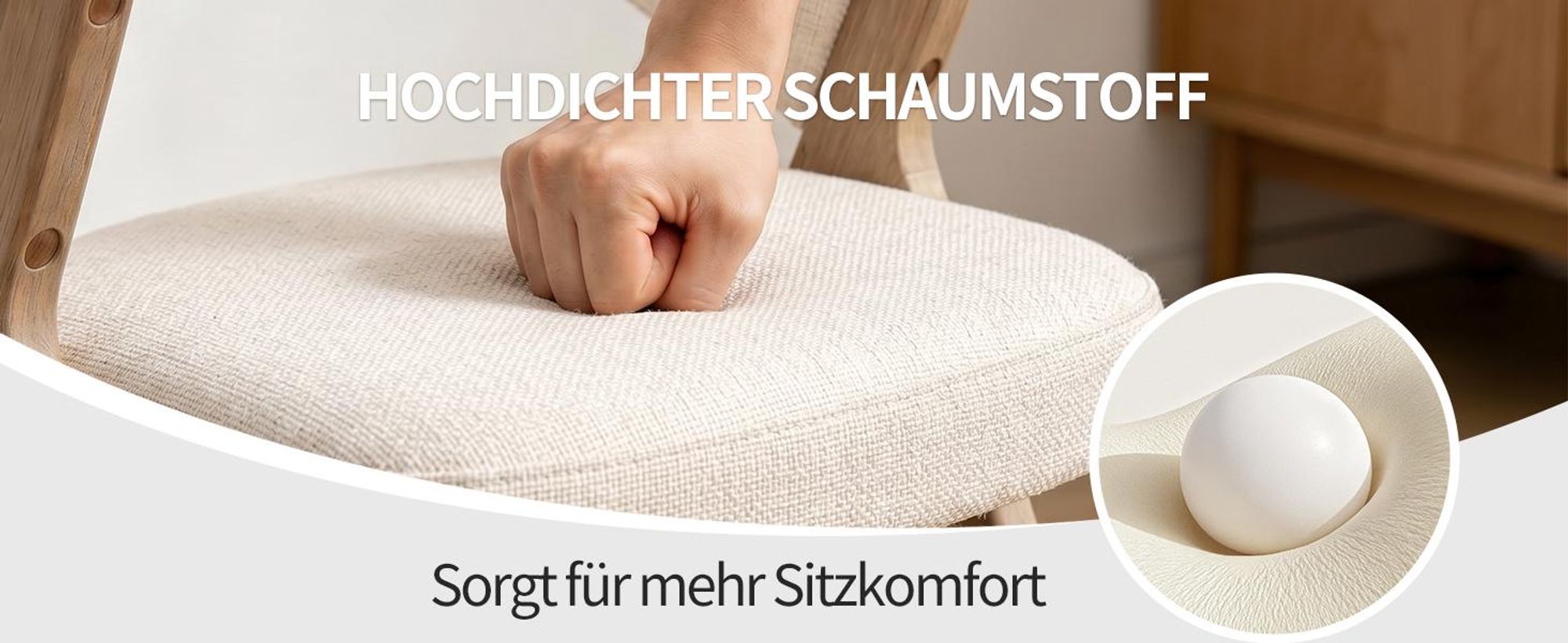 Duhome Esszimmerstuhl 2er Set Polsterstuhl aus Holz und Leinenbezug Küchenstuhl Skandinavischer Design für Esszimmer Küchen Wohnzimmer Beige