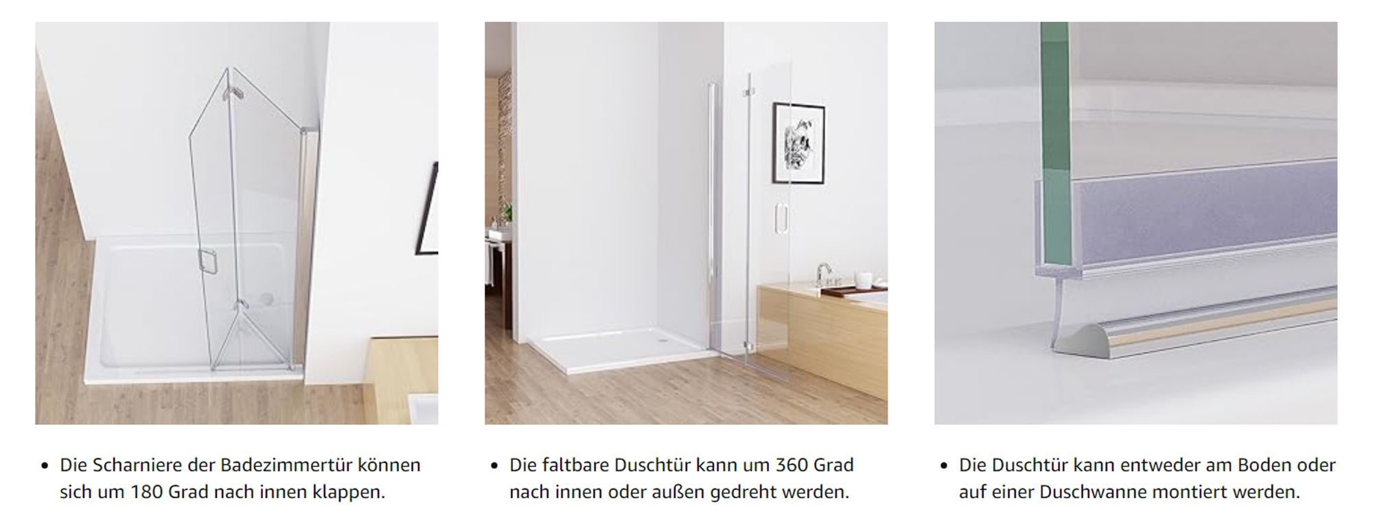 Faltbar Duschwand 100x197 cm Walk in Dusche Pendeltüren Duschabtrennung mit Falttür Drehtür Nischentür 6mm NANO Sicherheitsglas Duschtrennwand