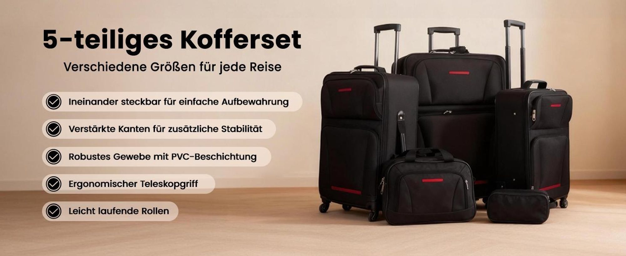 vidaXL Reiseset Kofferset 5-teilig Schwarz