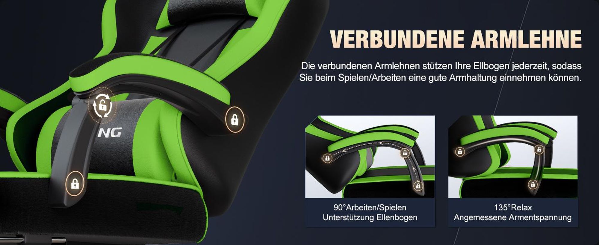 Portreen Gaming Stuhl,Bürostuhl Ergonomischer Gaming Sessel mit Lendenwirbelstütze Fußstütze, gepolstert,Kopfkissen Gaming Stuhl, 150kg Gaming Chair