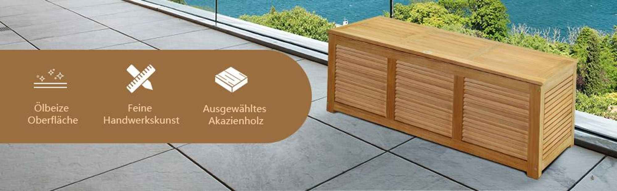 COSTWAY Gartenbox Akazienholz bis 160kg, Auflagenbox 179 L, Kissenbox, Aufbewahrungsbox, Gartentruhe für Garten, Balkon& Hinterhof, 120 x 45 x 45 cm