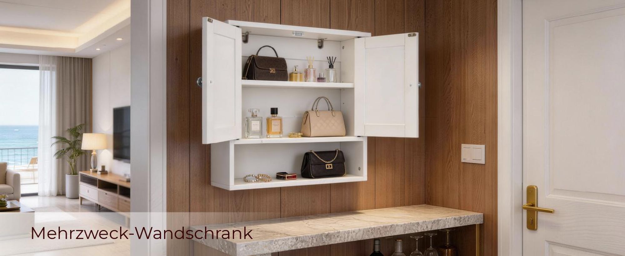 FCH Hängeschrank, Wandschrank mit 2 Tür und offenem Fach, verstellbare Ablage, 60 x 20 x 60 cm, Weiß
