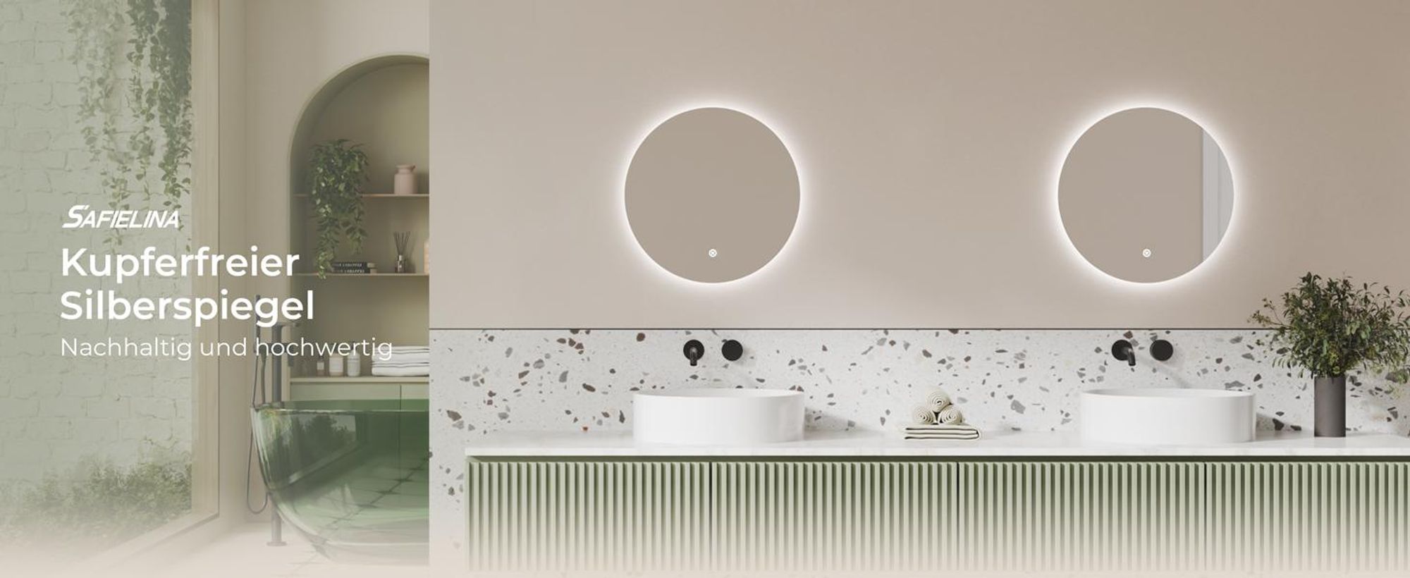 S'AFIELINA LED Badspiegel Rund Badezimmerspiegel Wandspiegel mit Touch-Schalter,Kaltweiß 6500K 60 cm