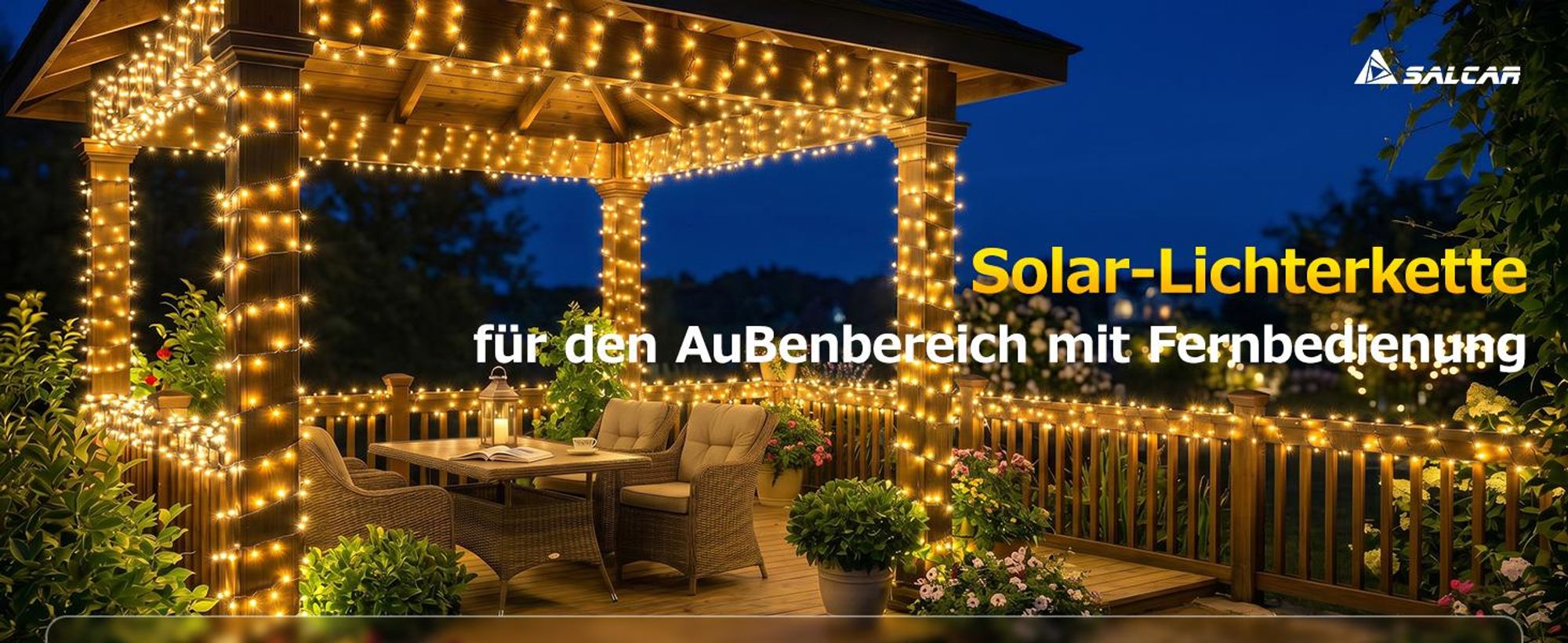Salcar 240er LED Solar Lichterkette Aussen, 10,75mWetterfest Solar Lichterketten Außen mit Fernbedienung, 13 Modi Outdoor Solarlichterkette für Hof