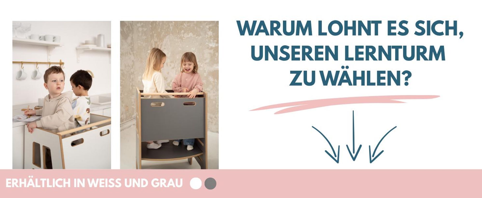 DOUBLE SAFE - Montessori Lernturm Kitchen Helper Kinderplattform Küchenturm | Lernturm für Geschwister | Lernturm für zwei Kinder