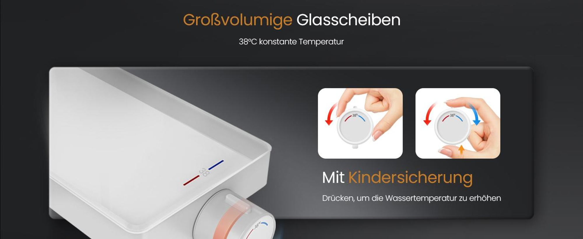 EMKE Duschsystem mit Thermostat 38℃ – Edelstahl Duscharmatur-Set, 3-Strahlarten Handbrause, Duschpaneel, Regendusche, Bad- & Duscharmaturen, Weiß F22