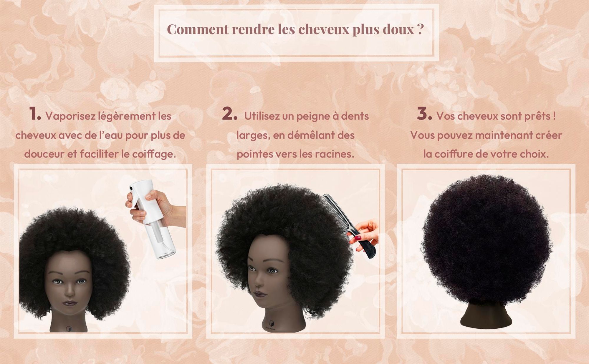 Desire of Goods Tête d'entraînement afro Tête de coiffeur - cheveux humains - avec pince de table & accessoires de coiffage - tête de coiffeur - 30 cm