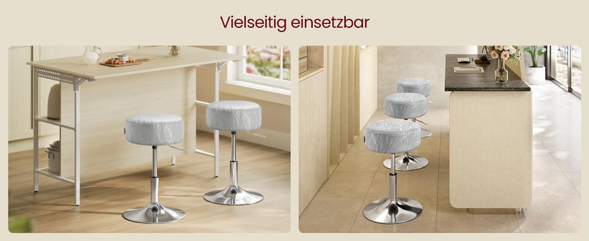 Schminkhocker, Schminkstuhl, Sitzhocker, höhenverstellbar, 360° drehbar, PU, dicke Polsterung, für Schlafzimmer, Küche, Esszimmer, taubengrau