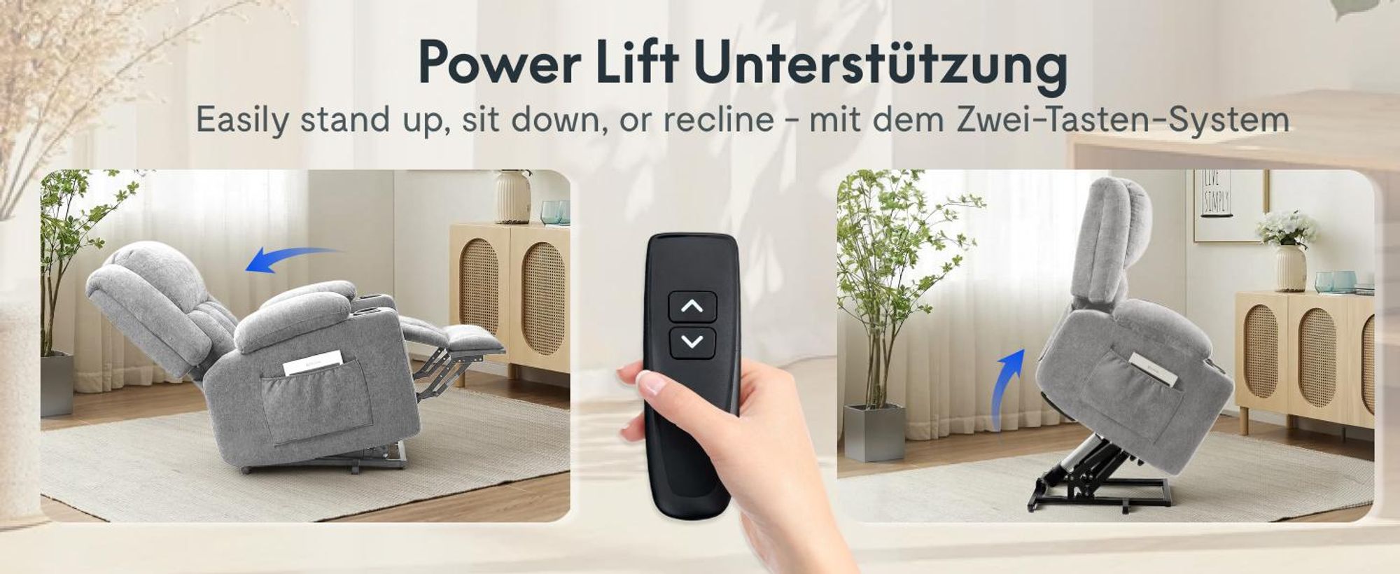 FLEXISPOT XL6 Elektrischer Massagesessel mit Aufstehhilfe, Heizfunktion, USB-Anschluss, 105°-165° verstellbar, belastbar bis 200 kg (Hellgrau)