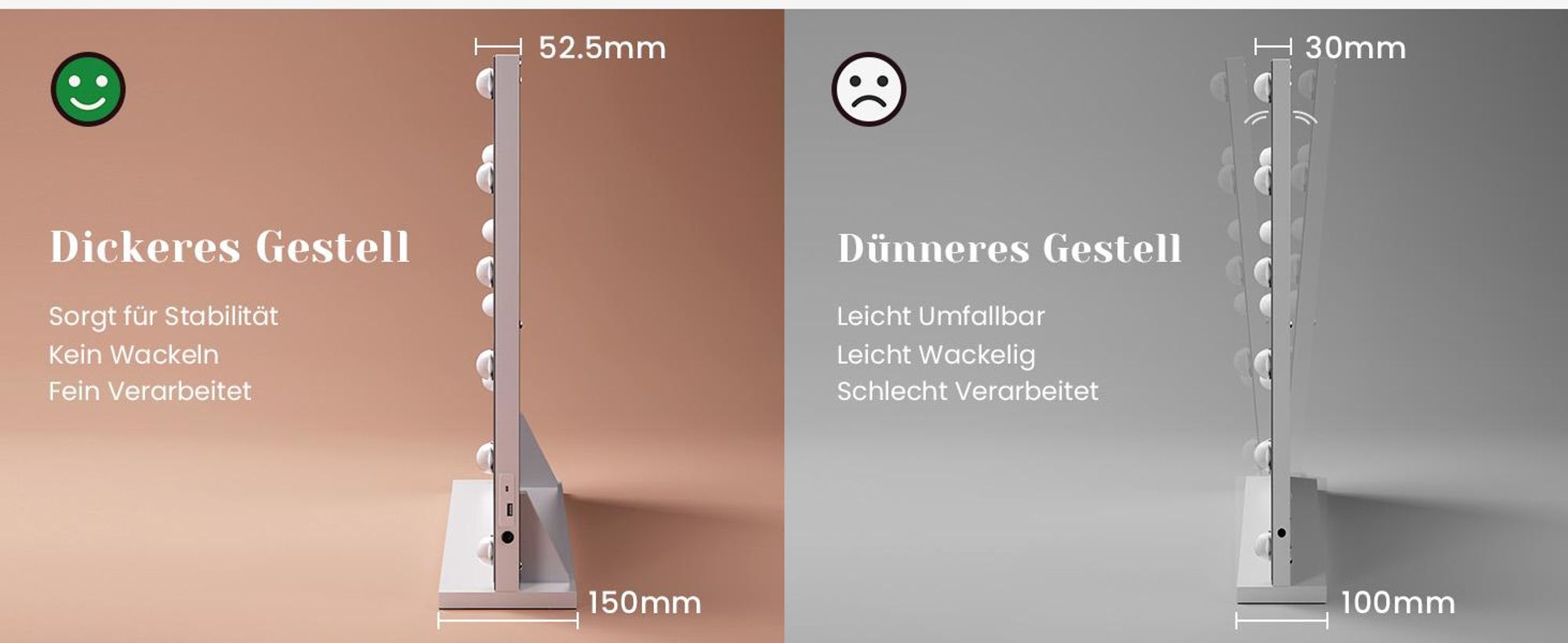 LED Schminkspiegel 90x60cm Rechteckig, 3 Lichtfarben Hollywood Spiegel mit Touch und 20 Glühbirnen, Dimmbar Make up Spiegel, Tischspiegel