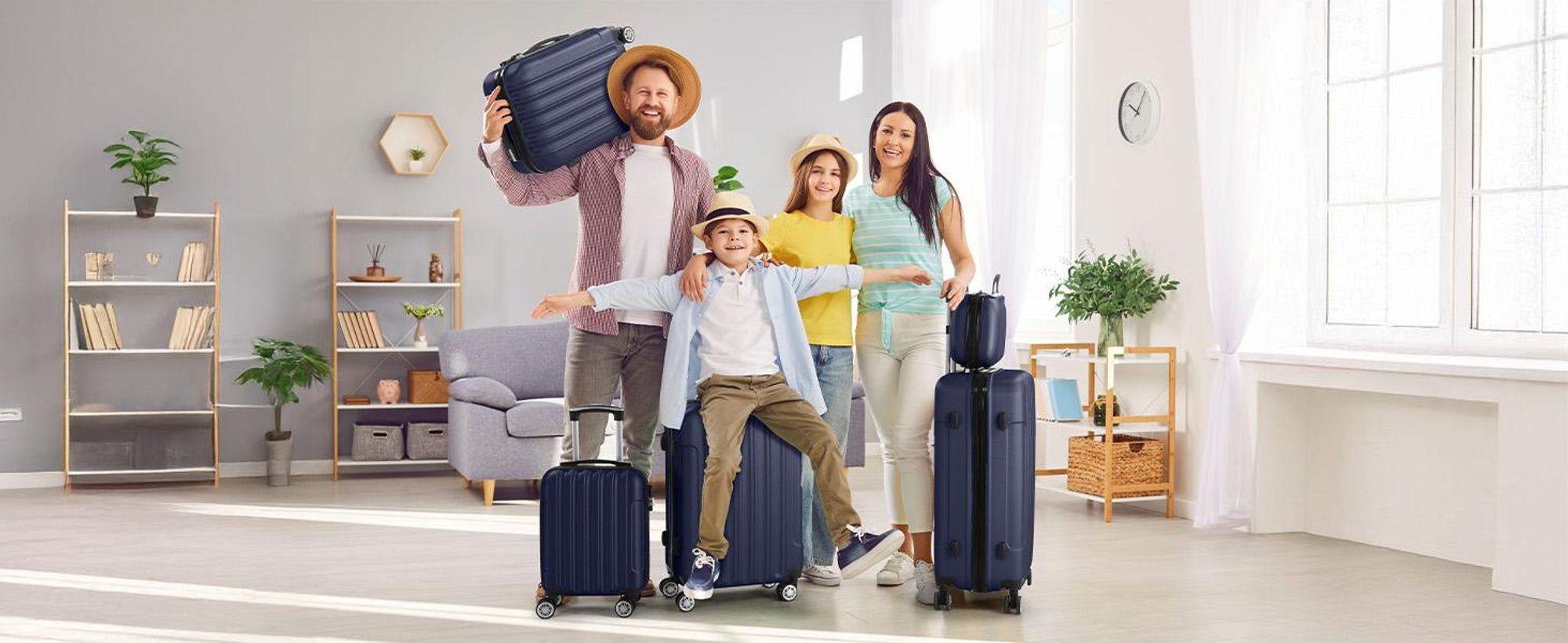 FCH Hartschalenkoffer Reisekoffer-Set Koffer-Set Trolley-Set 5 Stk. mit Längsstreifen ABS, Dunkelblau