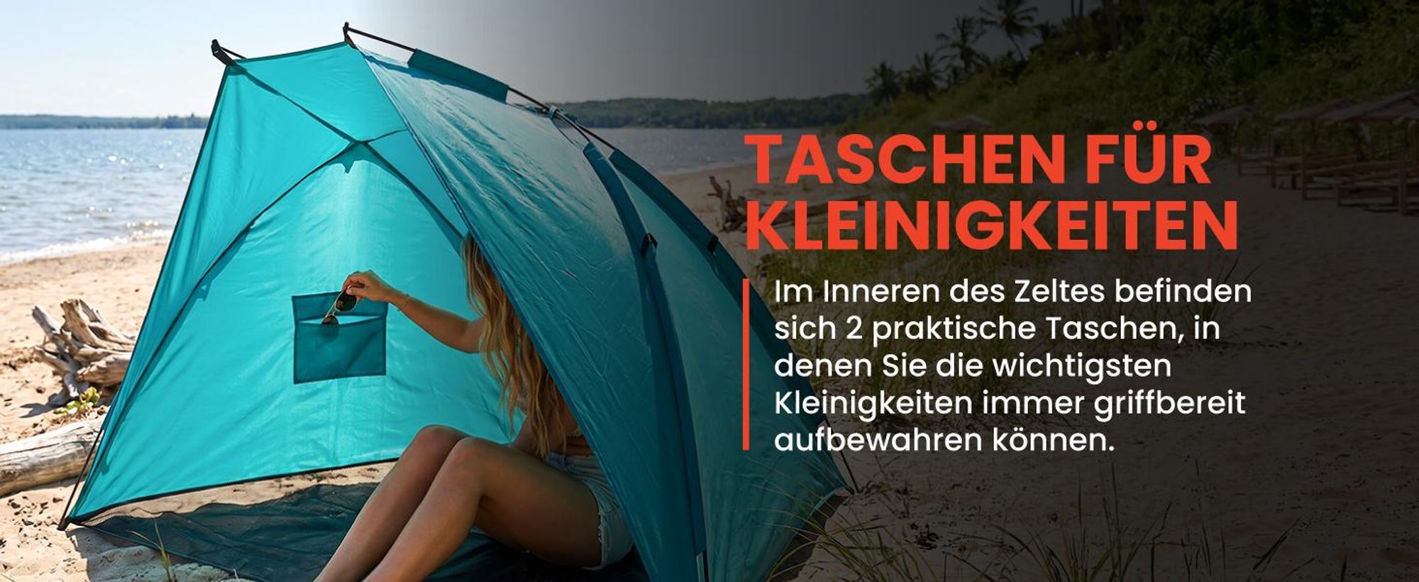 Strandzelt Leichtes Campingzelt Strandmuschel 220x115x115cm Sonnenschutz LAGUNA20 Polyester Grün
