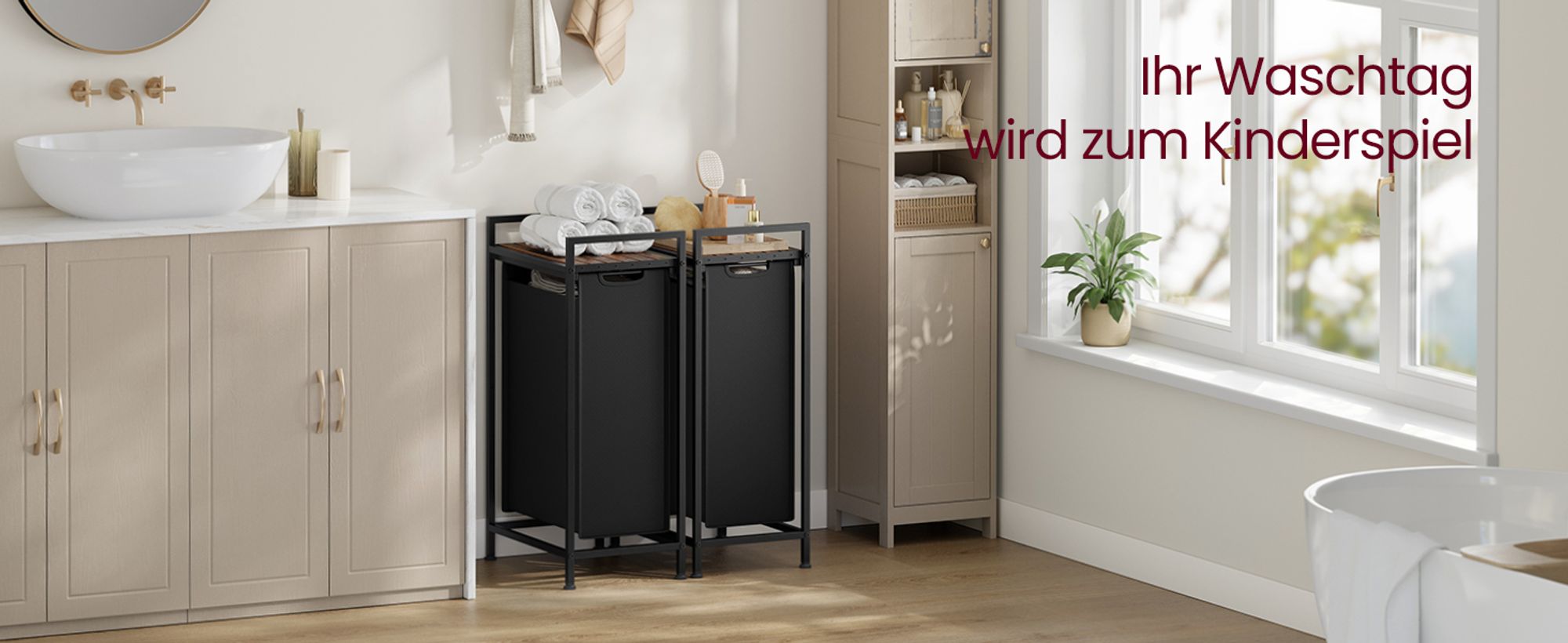 VASAGLE Wäschekorb , Wäschesammler mit Ablage, Wäschebox, 47 L