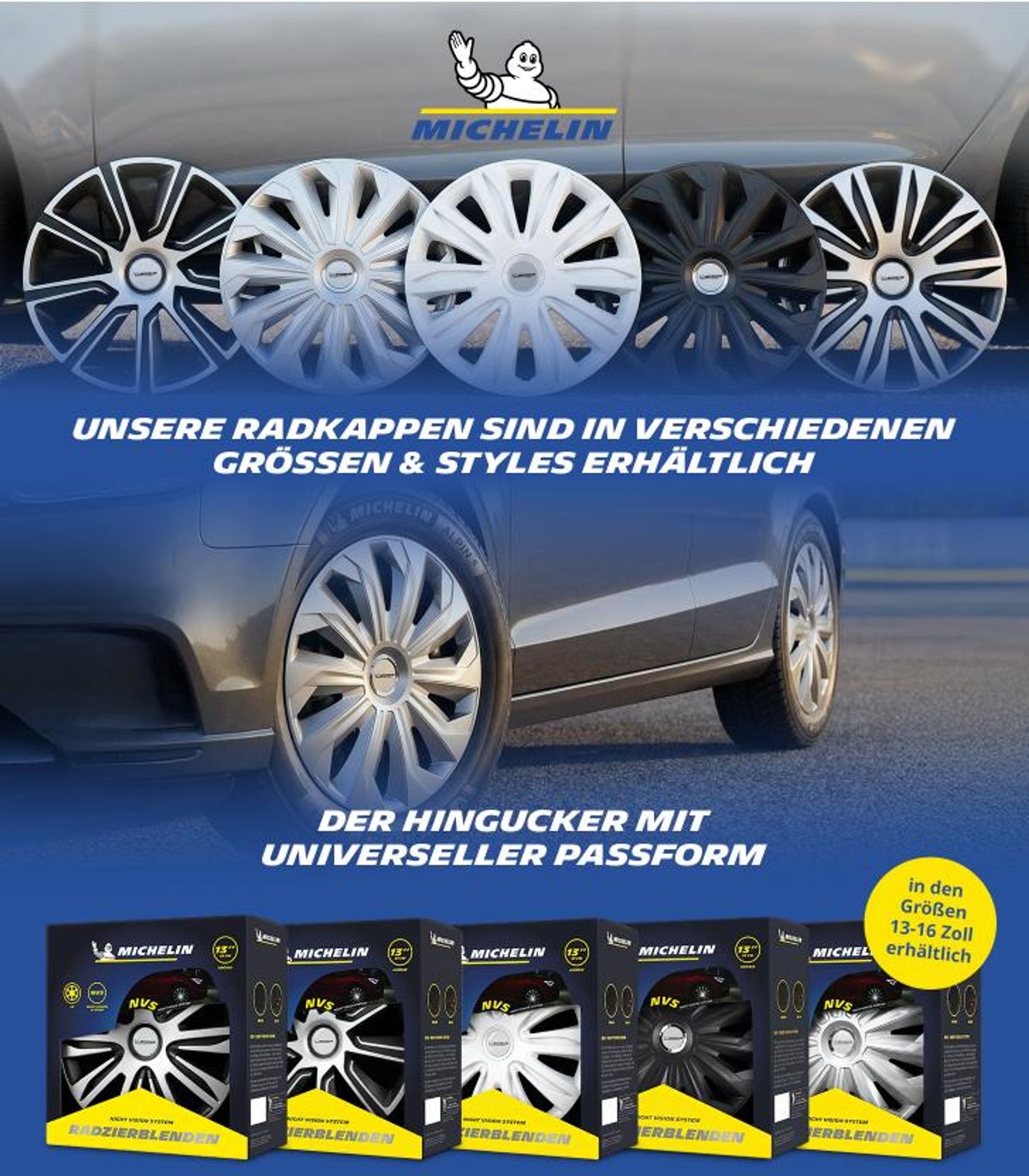 MICHELIN Radzierblenden 4er Set 16 Zoll (40,6 cm) silber mit Chromring, MX-MS