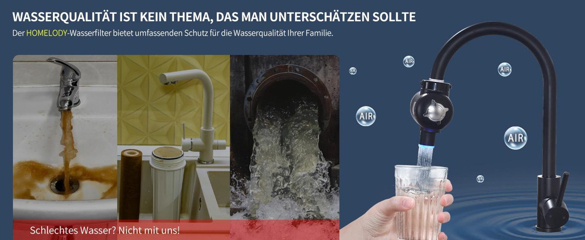 Wasserfilter für Wasserhahn, Desinfektion mit Blaulicht,Geruchsfreies Trinkwasser, Entfernt Chlor, Schwermetalle Geschmack,Hygienisches Trinkwasser