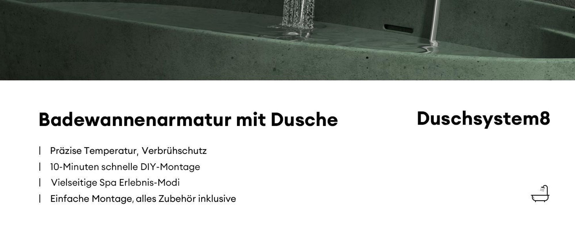 Mai & Mai Thermostat Badewannenarmatur mit Handbrause Wannenarmatur Wannenthermostat 4 Strahlarten Wandarmatur für Badewanne Silber Oryntex-03