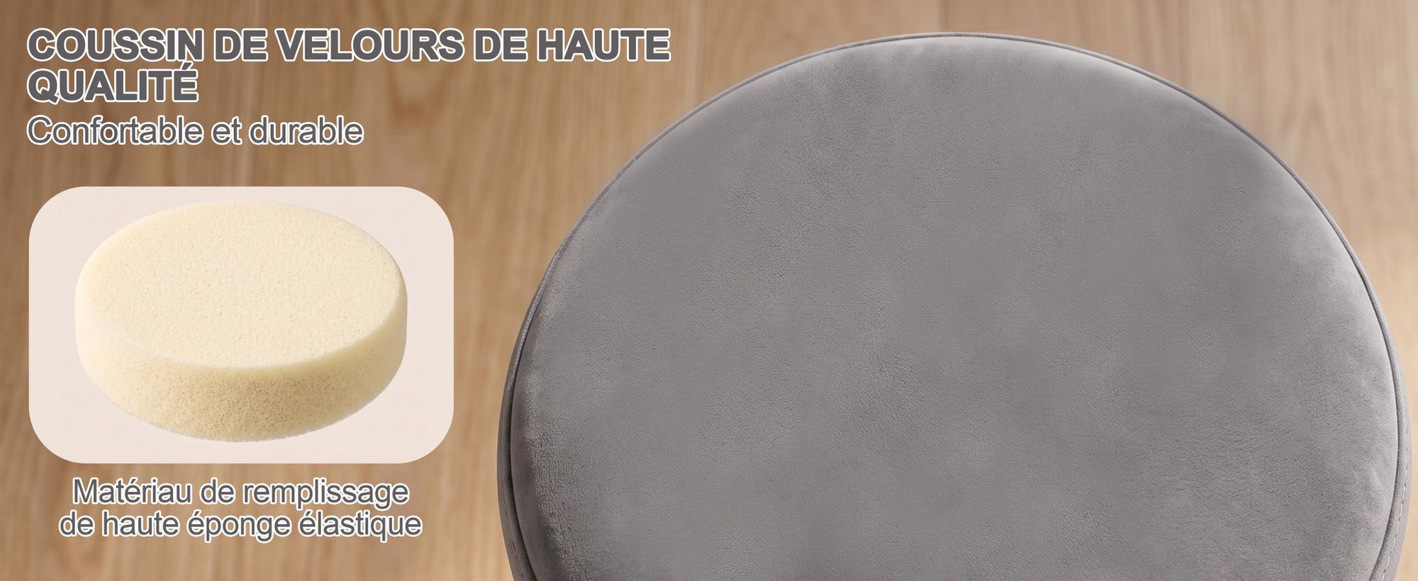 Duhome Tabouret tournant Réglable en hauteur Tabouret de maquillage en velours Tabouret de bar avec rembourrage Tabouret tournant pour chambre à coucher Salon Bistro, gris