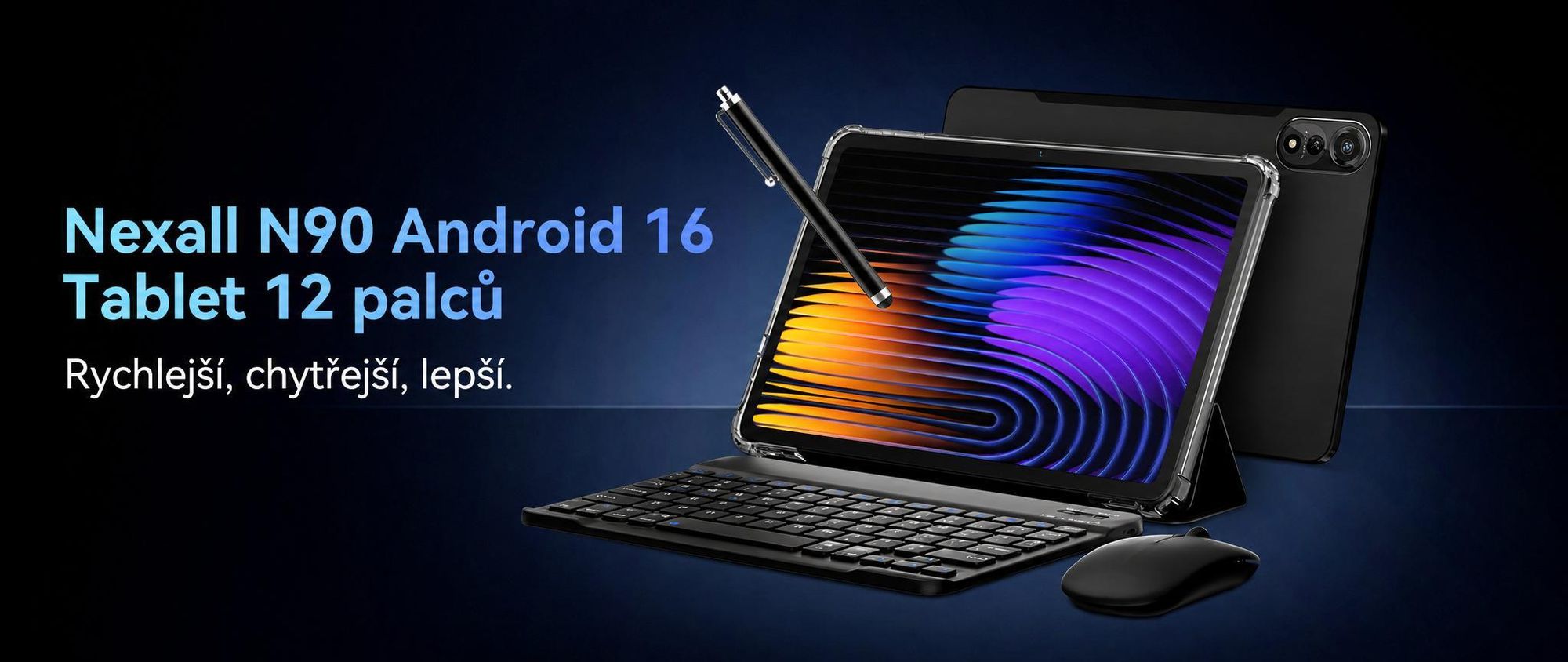 Tablet Nexall N90 s Androidem 16, 12" FHD InCell s obnovovací frekvencí 120 Hz, 24 GB (8+16) RAM + 128 GB ROM (podpora TF karet až 2 TB), 5G, WiFi/4G SIM, 9000 mAh/18 W, Gemini AI, včetně stylusu, klávesnice a myši