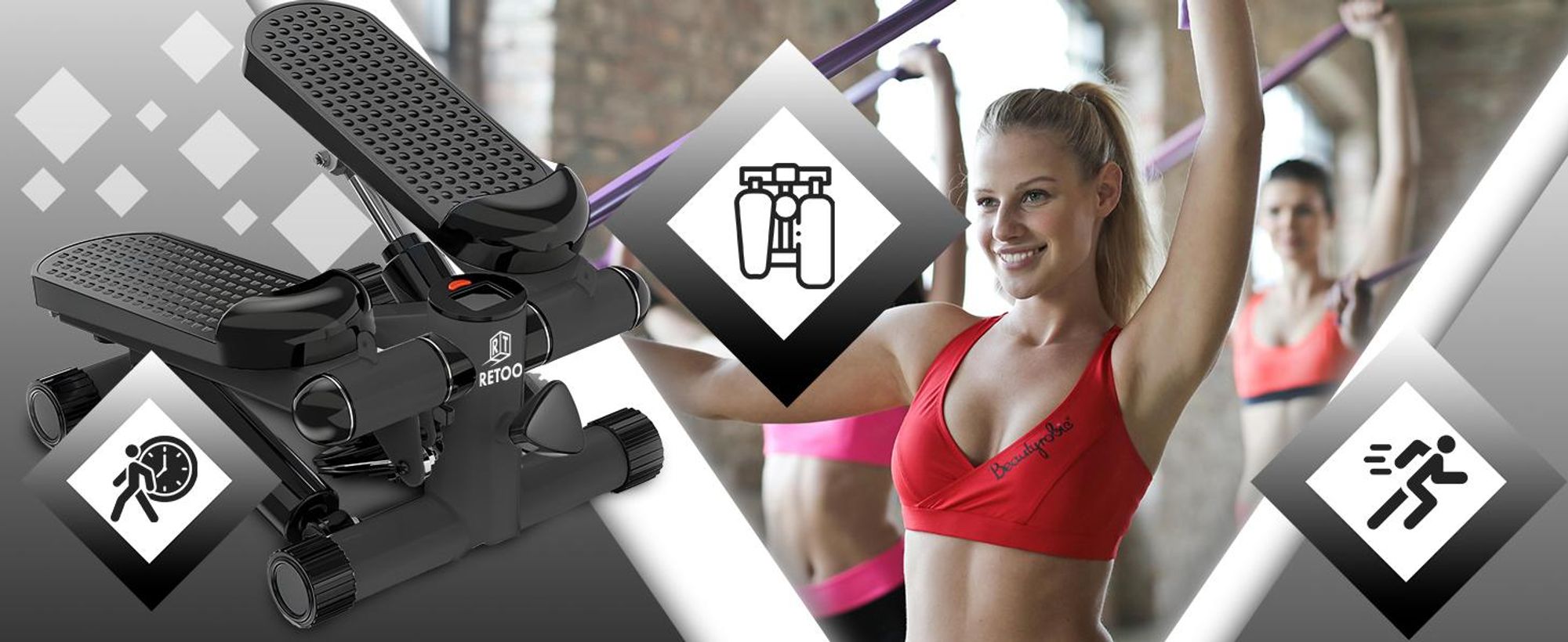 Fitness Stepper höhenverstellbar für Zuhause mit LCD-Bildschirm, Anti-Rutsch und Power Ropes, Mini-Stepper Tragfähigkeit 100 kg Retoo