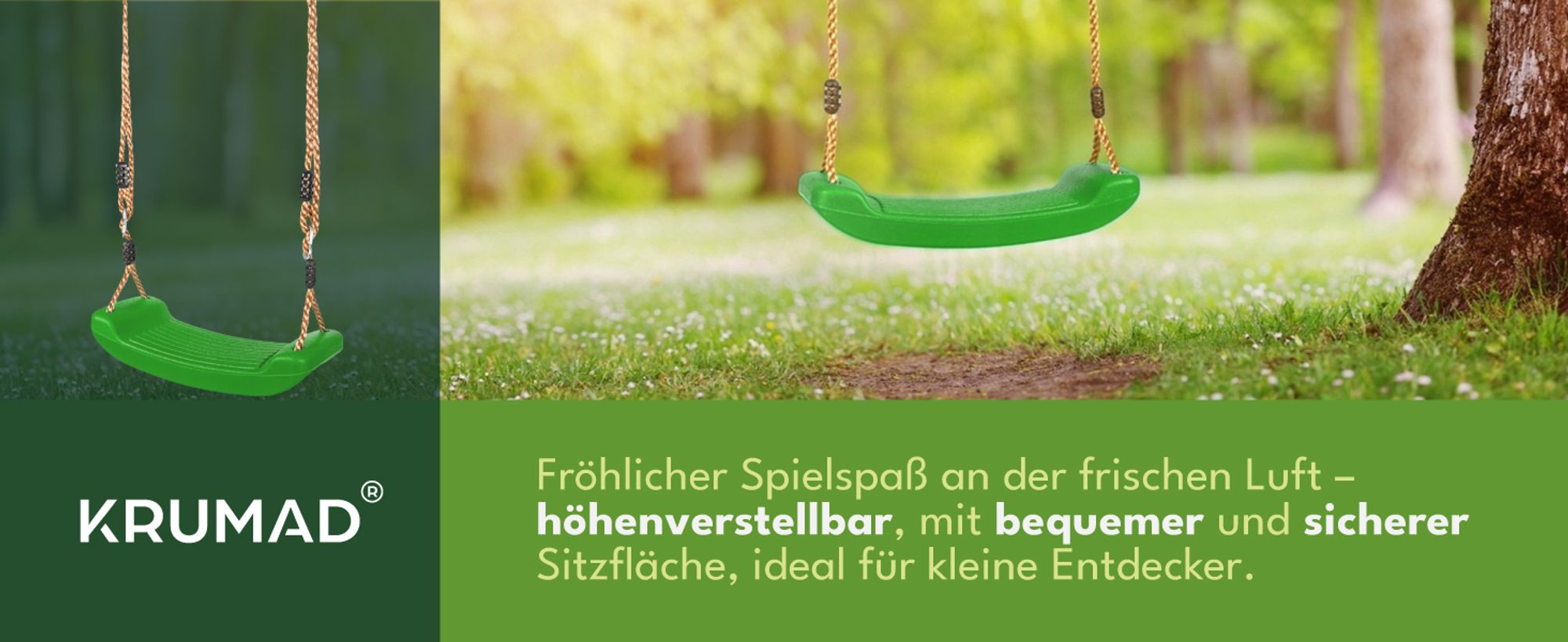 KRUMAD Kinderschaukel Outdoor Indoor, Babyschaukel, Schaukel, Tragkraft bis 35 kg, Höhenverstellbar, Babysitz für Kinderzimmer, Grün