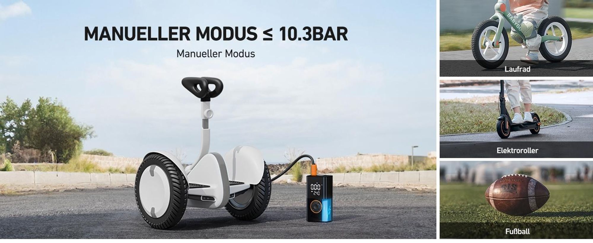 Elektrische Akku-Luftpumpe 150 PSI, 4000 mAh, Digitales Display, LED, Tragbar