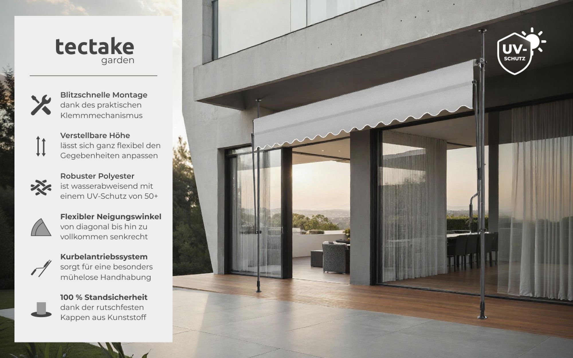 tectake® Klemmmarkise mit Handkurbel einfache Montage