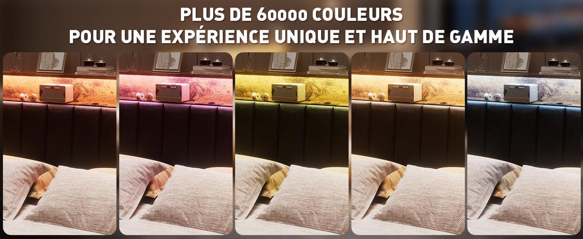 DEWINNER Cadre de lit 160 x 200 avec Sommier en métal, lit 2 Personnes, avec lumières LED et Prises Multiples (1 Prise AC, 2 Ports USB), avec casier