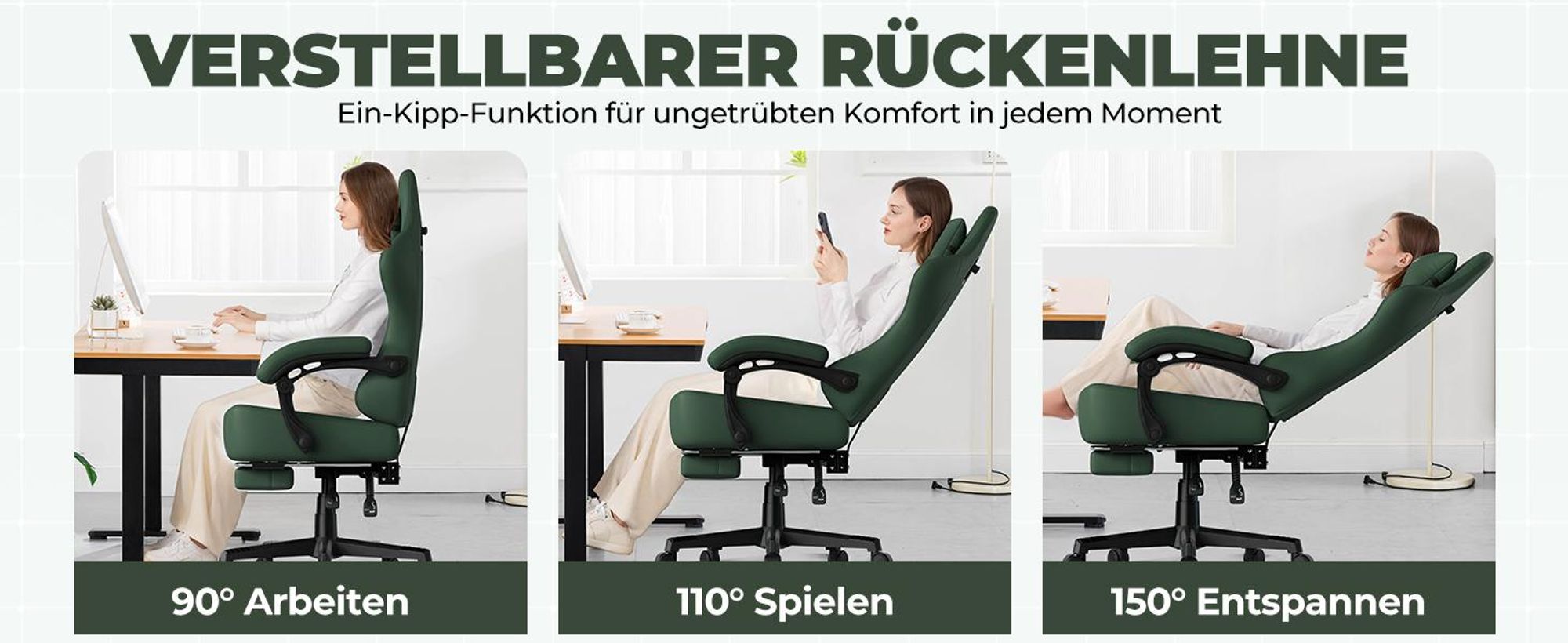 GTPLAYER Gaming Stuhl Ergonomischer Gaming Sessel Schreibtischstuhl Bürostuhl mit Kunstleder Federsitzkissen, Verbindungsarmlehnen, mit Fußstütze